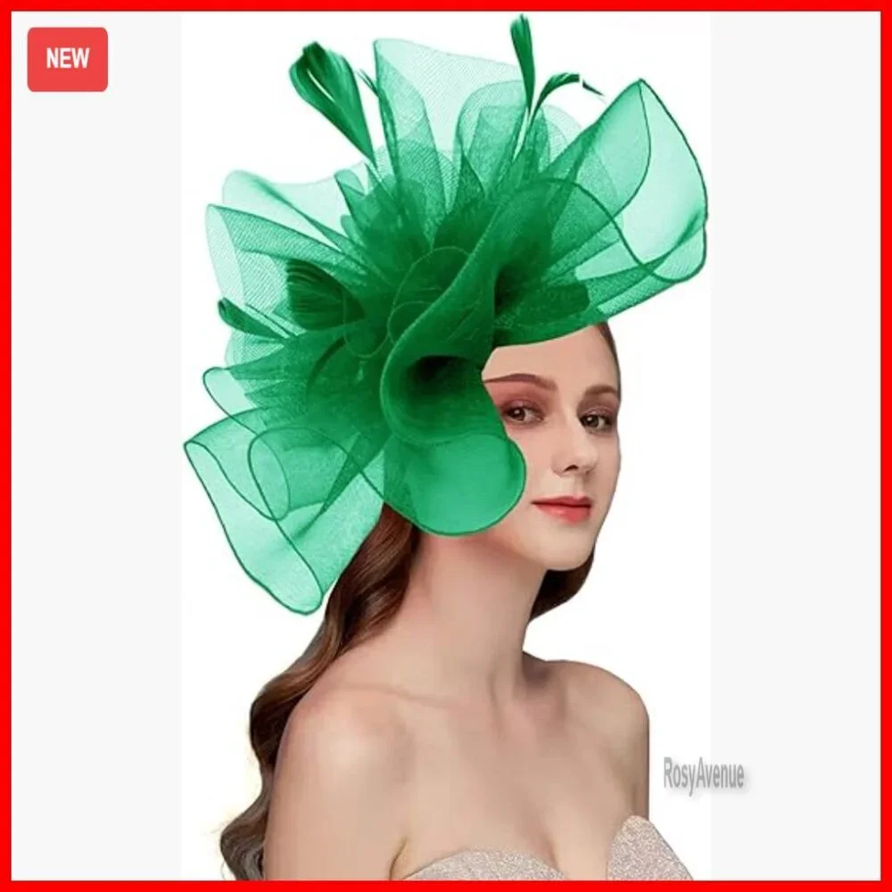 Sinamay Derby Hat with Feather Floral Clip for Wedding Tea Party